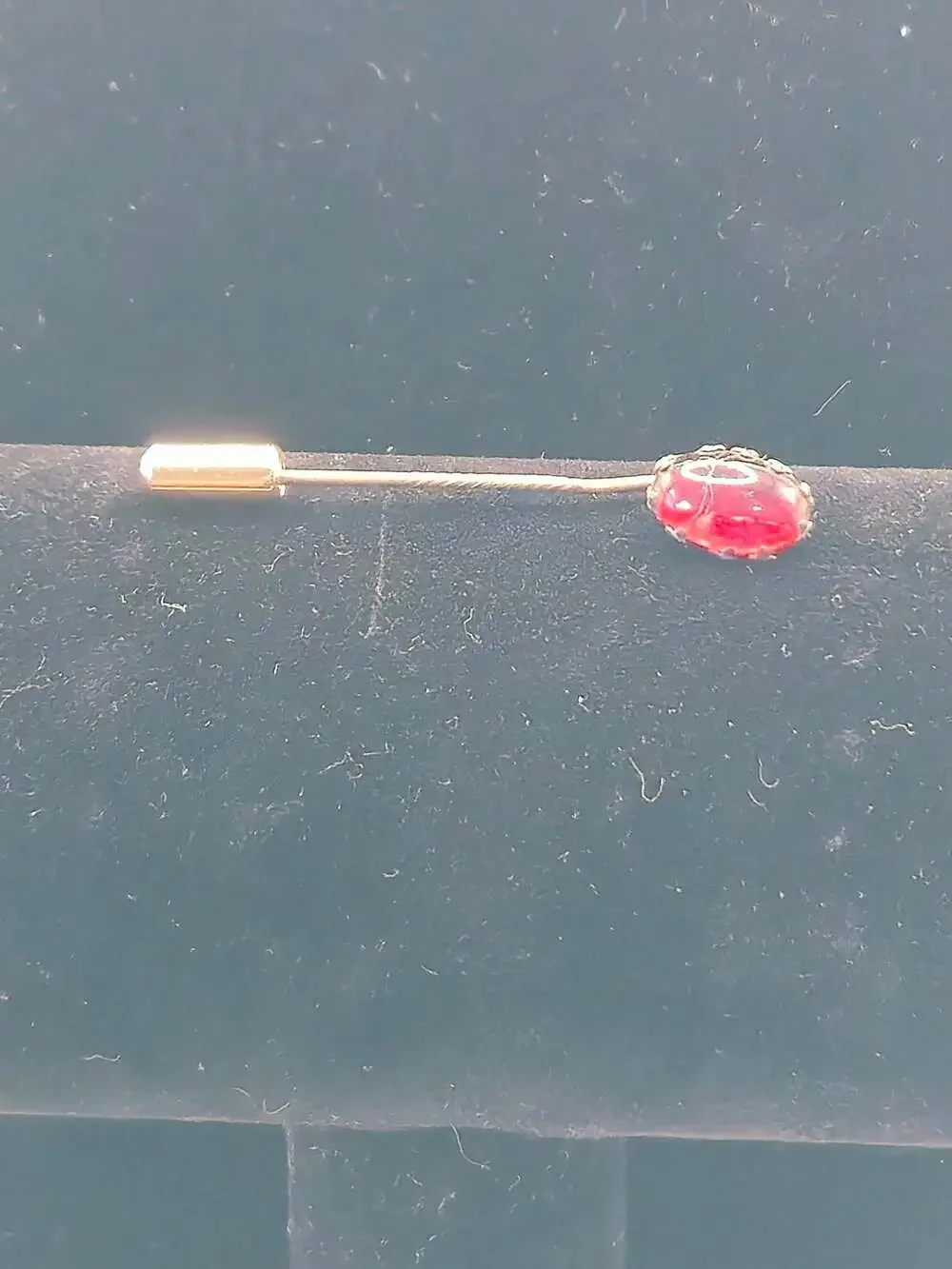 Vintage Red Cabochon Gold-Tone Stick Pin Lapel Accessory
